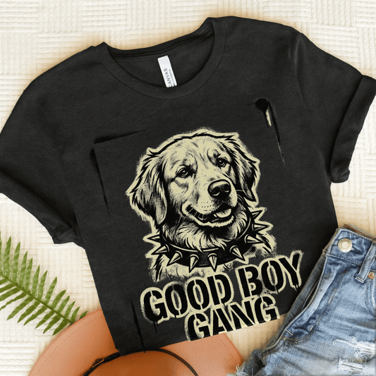 Golden Retriever Good Boy Gang Unisex Tshirt Dark Grey Heather
