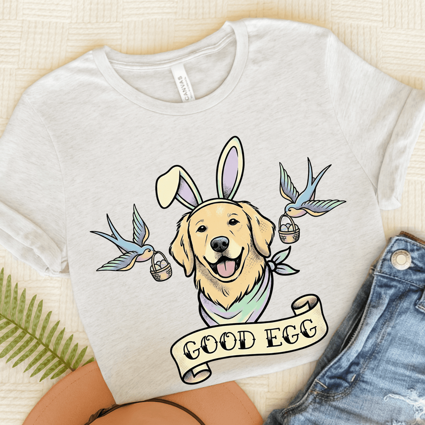 Golden Retriever Good Egg Easter Unisex TShirt Ash