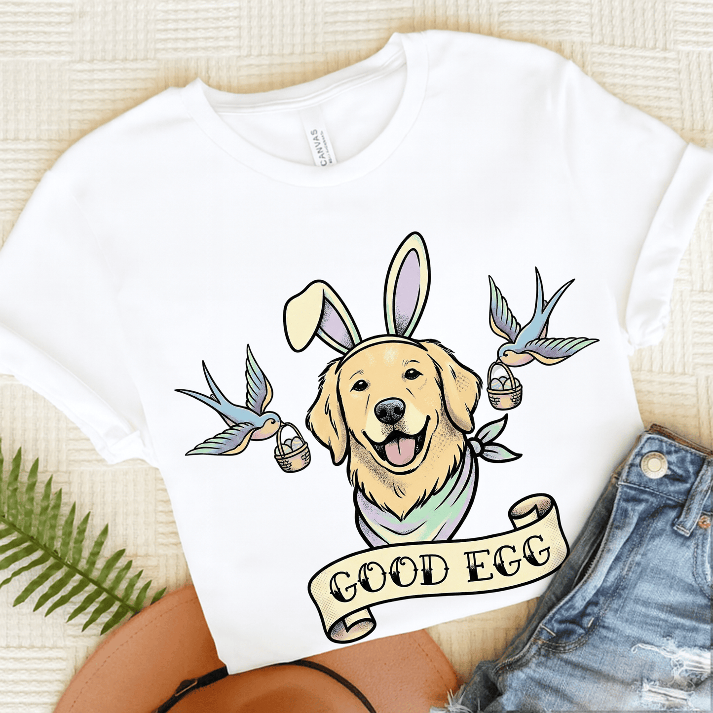 Golden Retriever Good Egg Easter Unisex TShirt White