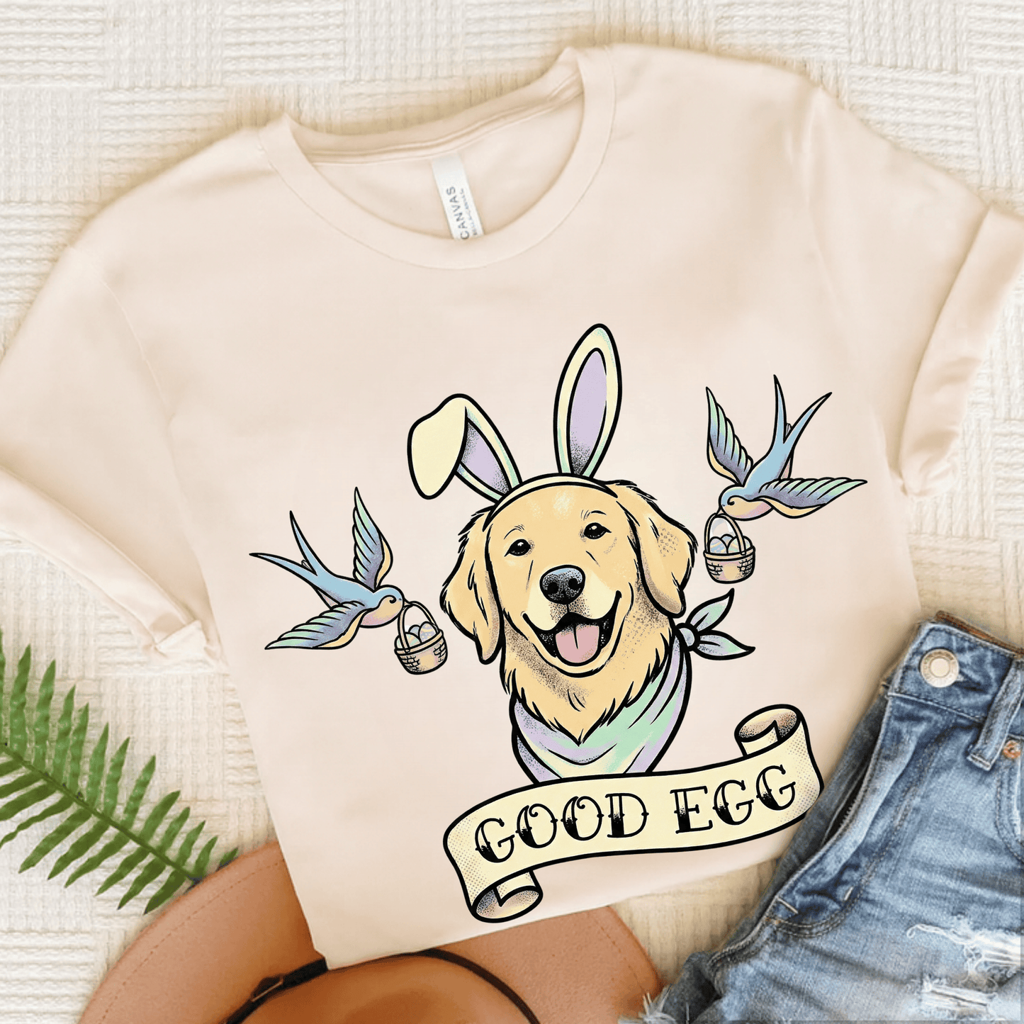 Golden Retriever Good Egg Easter Unisex TShirt Natural