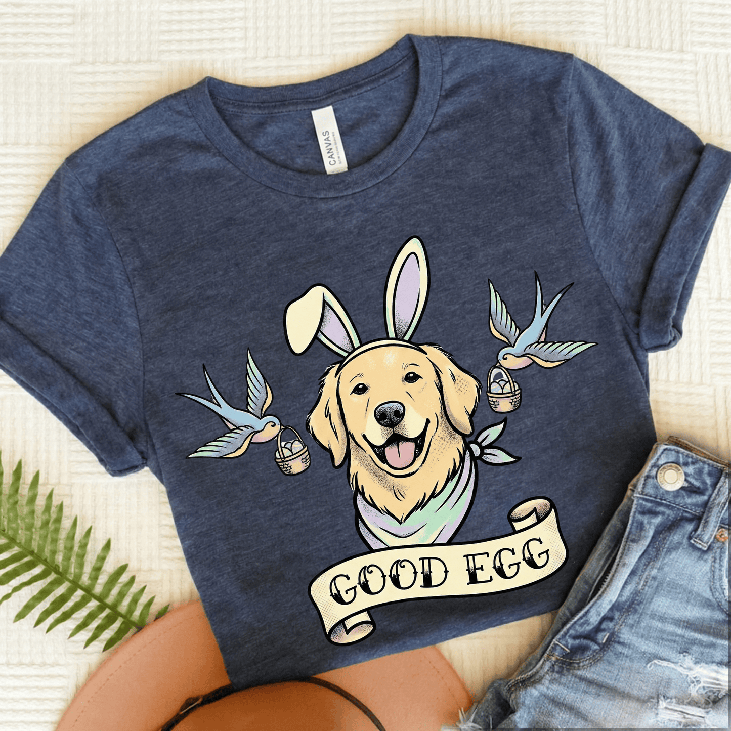 Golden Retriever Good Egg Easter Unisex TShirt Heather Navy