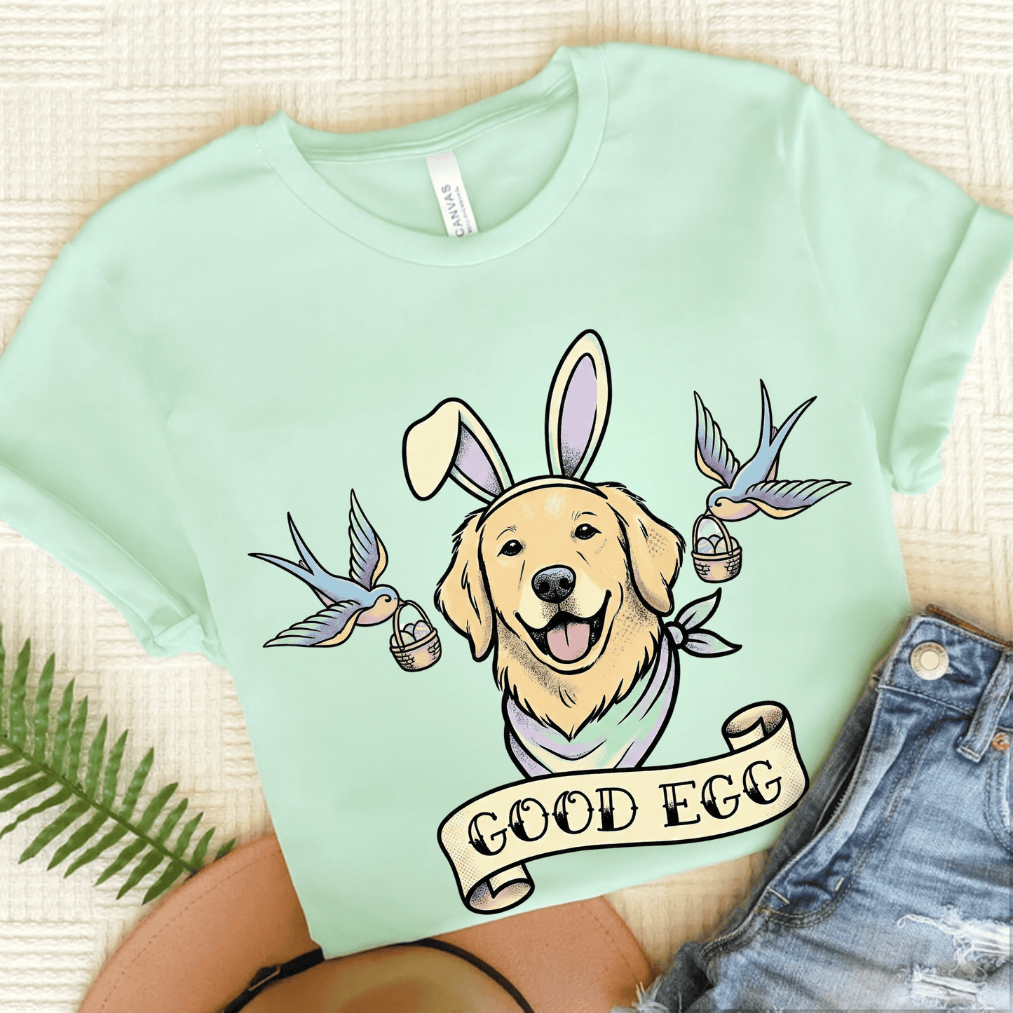 Golden Retriever Good Egg Easter Unisex TShirt Heather Mint