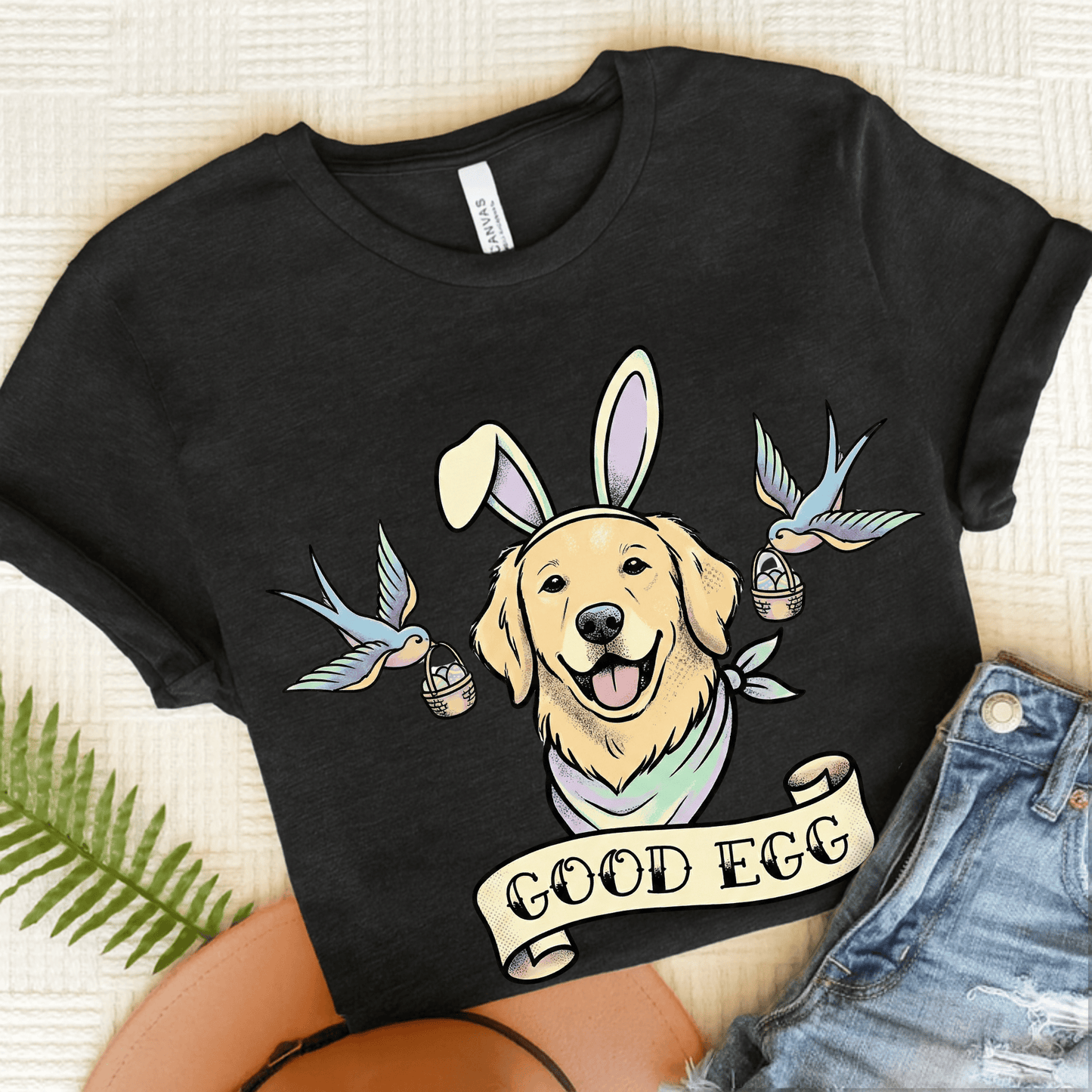 Golden Retriever Good Egg Easter Unisex TShirt Dark Grey Heather