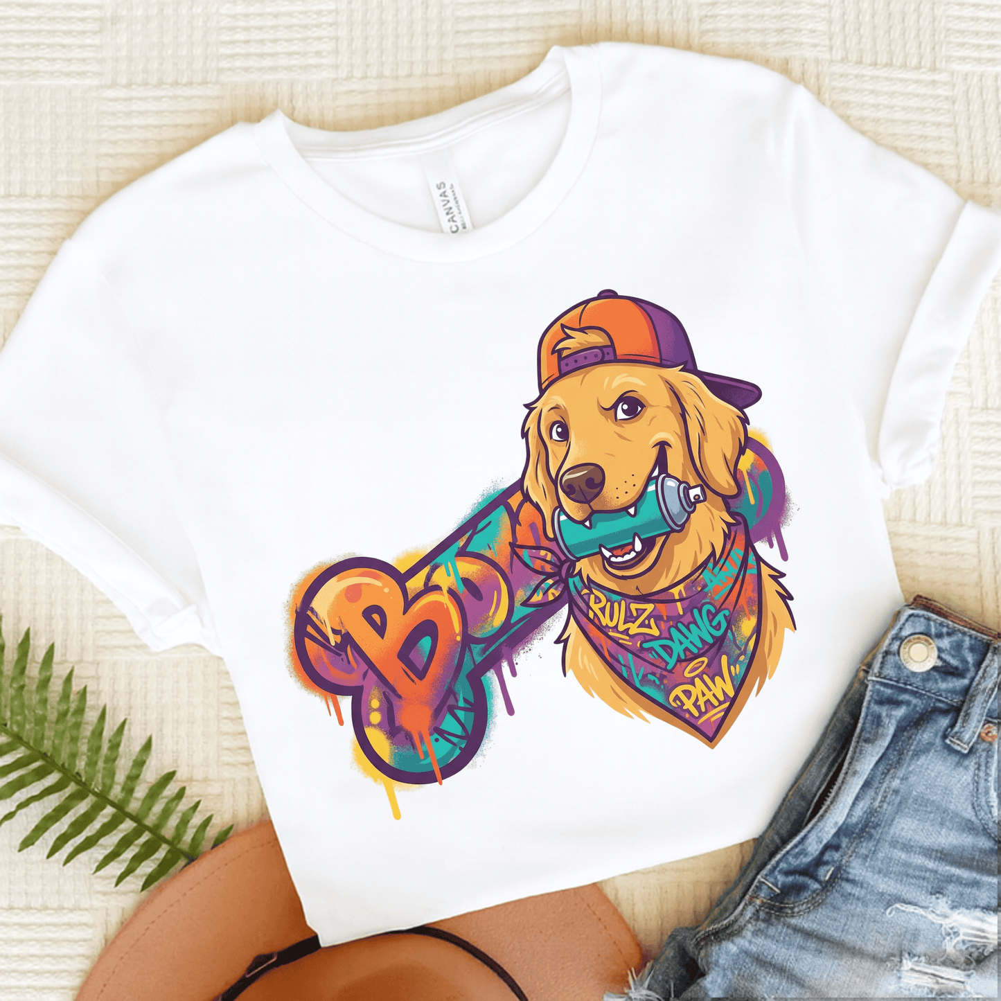 Golden Retriever Graffiti Bone Unisex Tshirt White