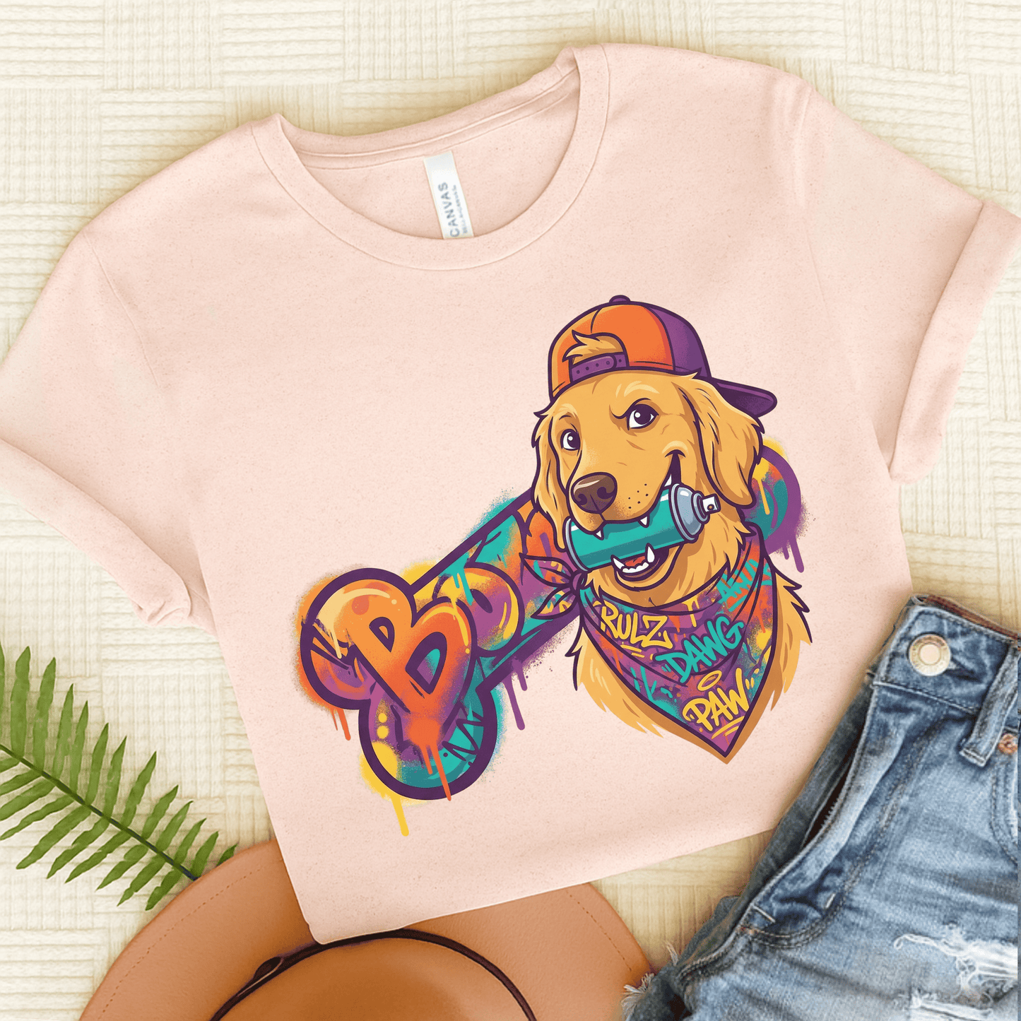 Golden Retriever Graffiti Bone Unisex Tshirt Soft Pink