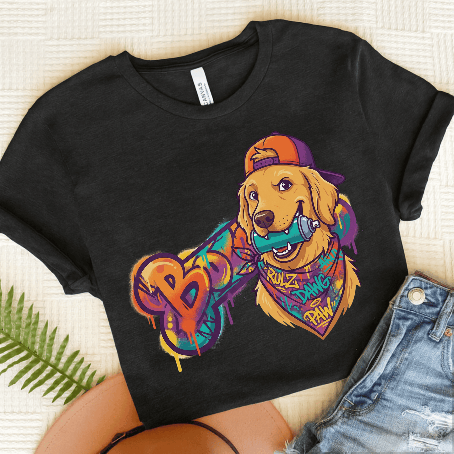 Golden Retriever Graffiti Bone Unisex Tshirt Dark Grey Heather