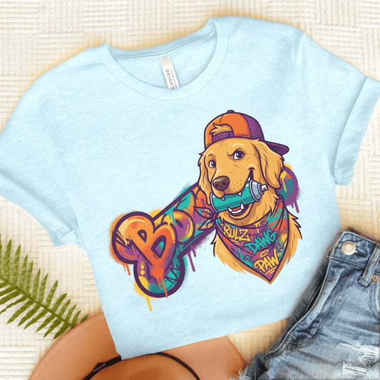 Golden Retriever Graffiti Bone Unisex Tshirt Heather Ice Blue