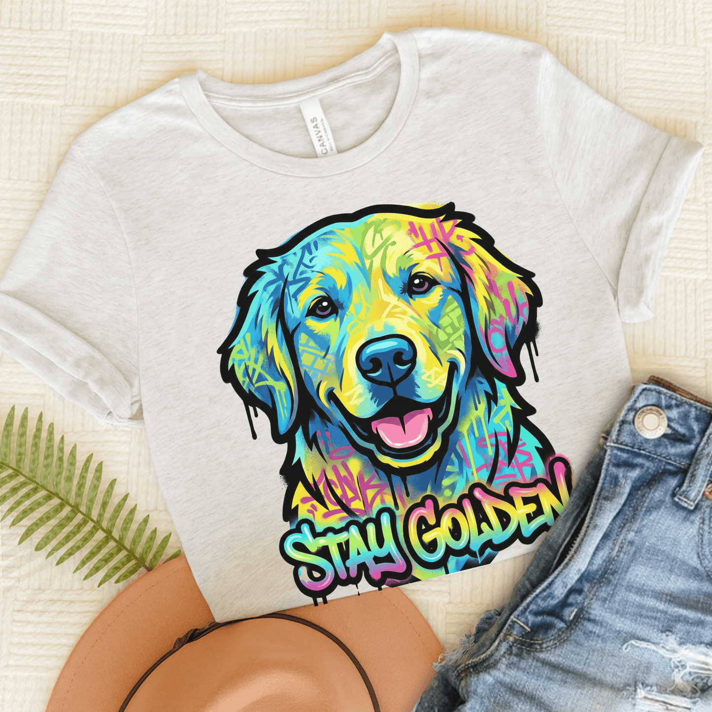 Golden Retriever Graffiti Dog Unisex Tshirt Ash