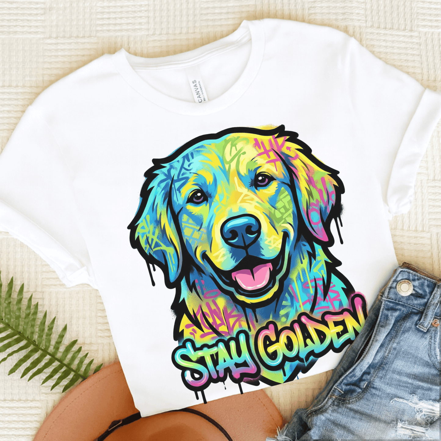 Golden Retriever Graffiti Dog Unisex Tshirt White