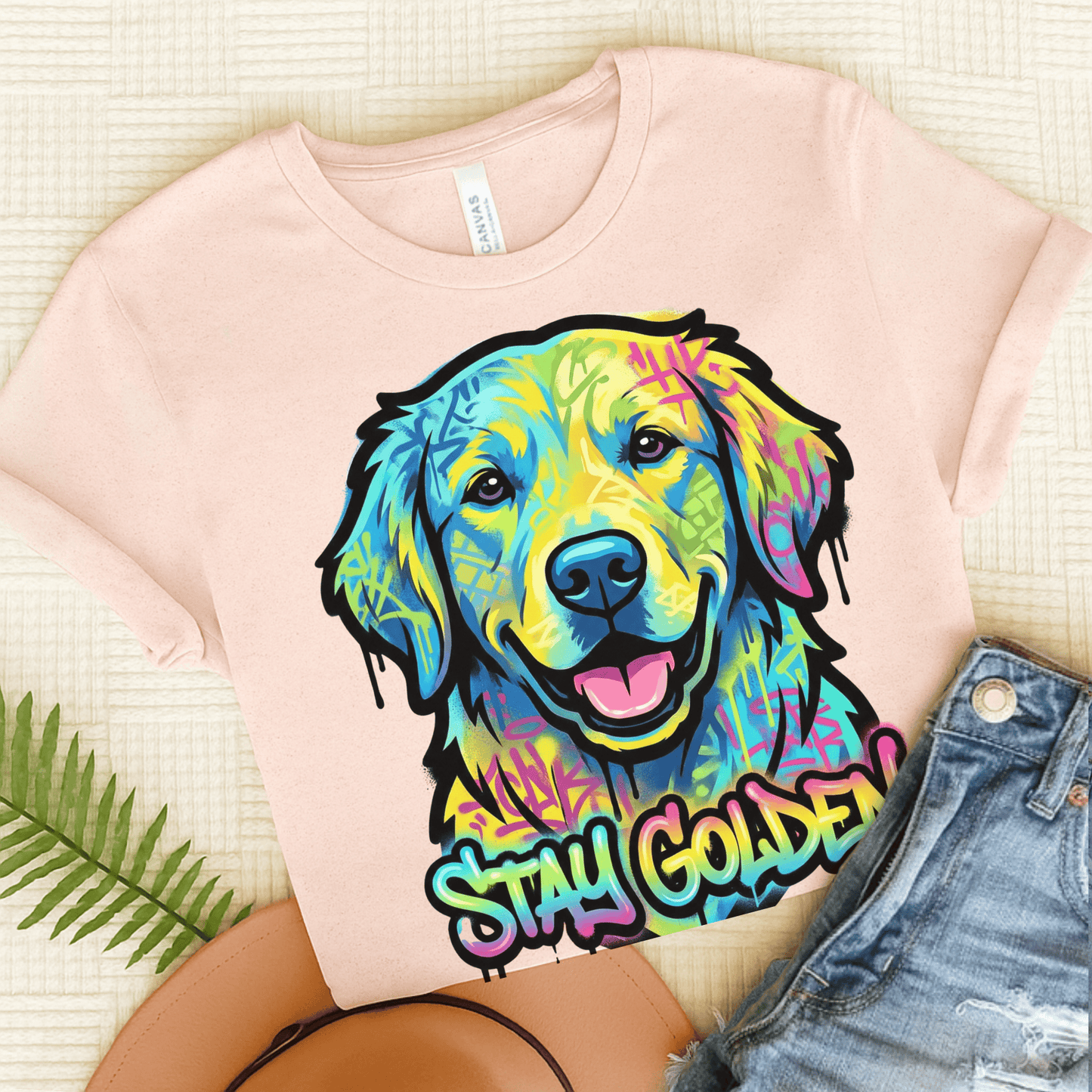 Golden Retriever Graffiti Dog Unisex Tshirt Soft Pink