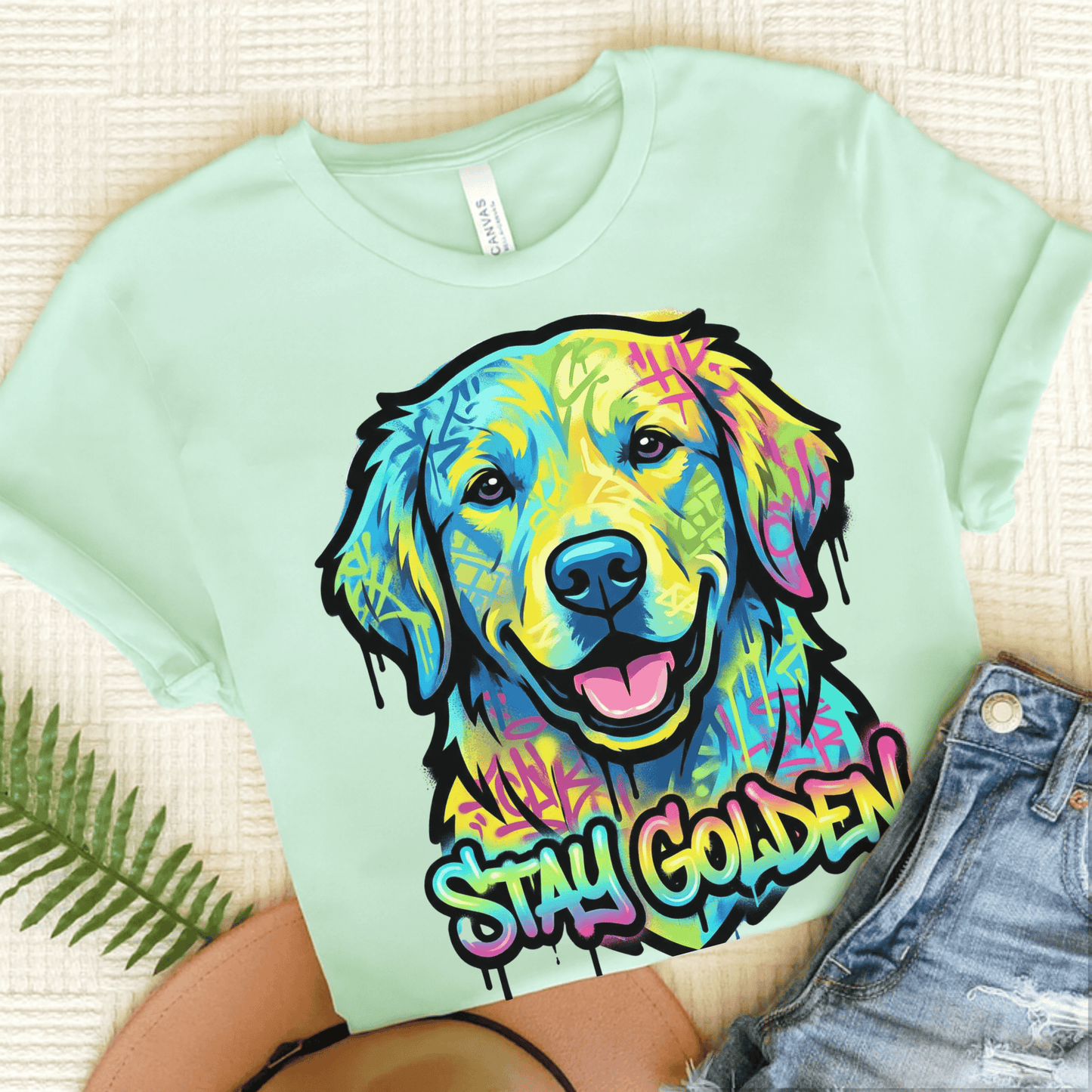Golden Retriever Graffiti Dog Unisex Tshirt Heather Mint