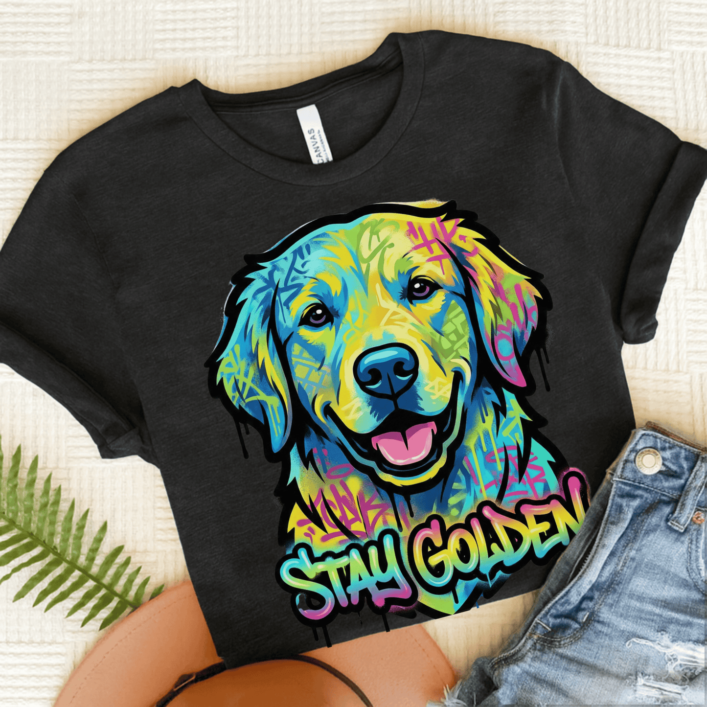 Golden Retriever Graffiti Dog Unisex Tshirt Dark Grey Heather