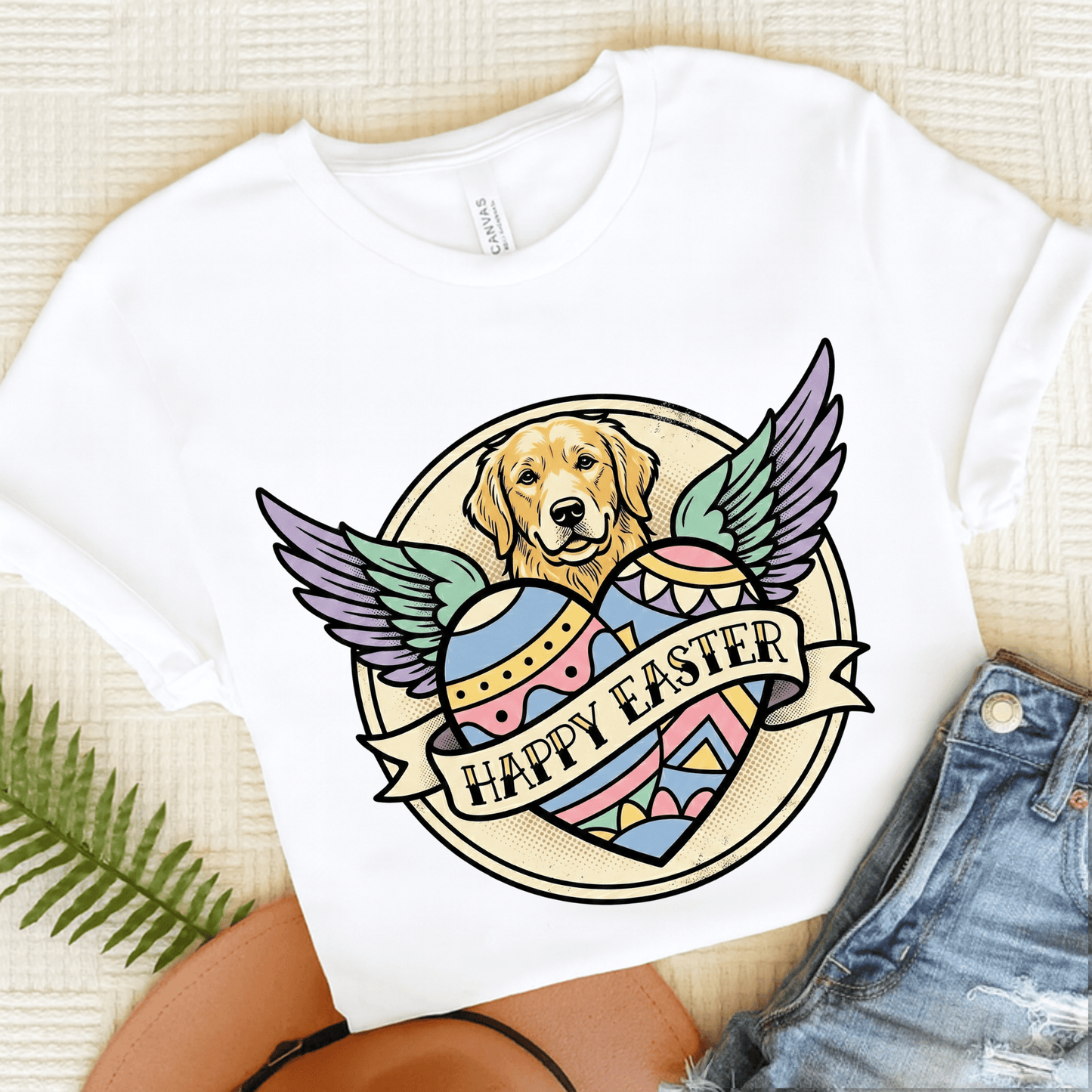 Golden Retriever Happy Easter Tattoo Unisex TShirt White