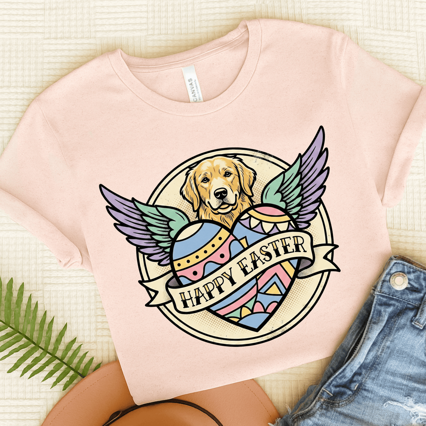 Golden Retriever Happy Easter Tattoo Unisex TShirt Soft Pink