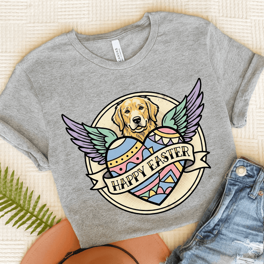 Golden Retriever Happy Easter Tattoo Unisex TShirt Athletic Heather