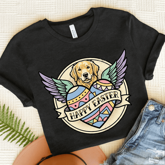 Golden Retriever Happy Easter Tattoo Unisex TShirt Dark Grey Heather