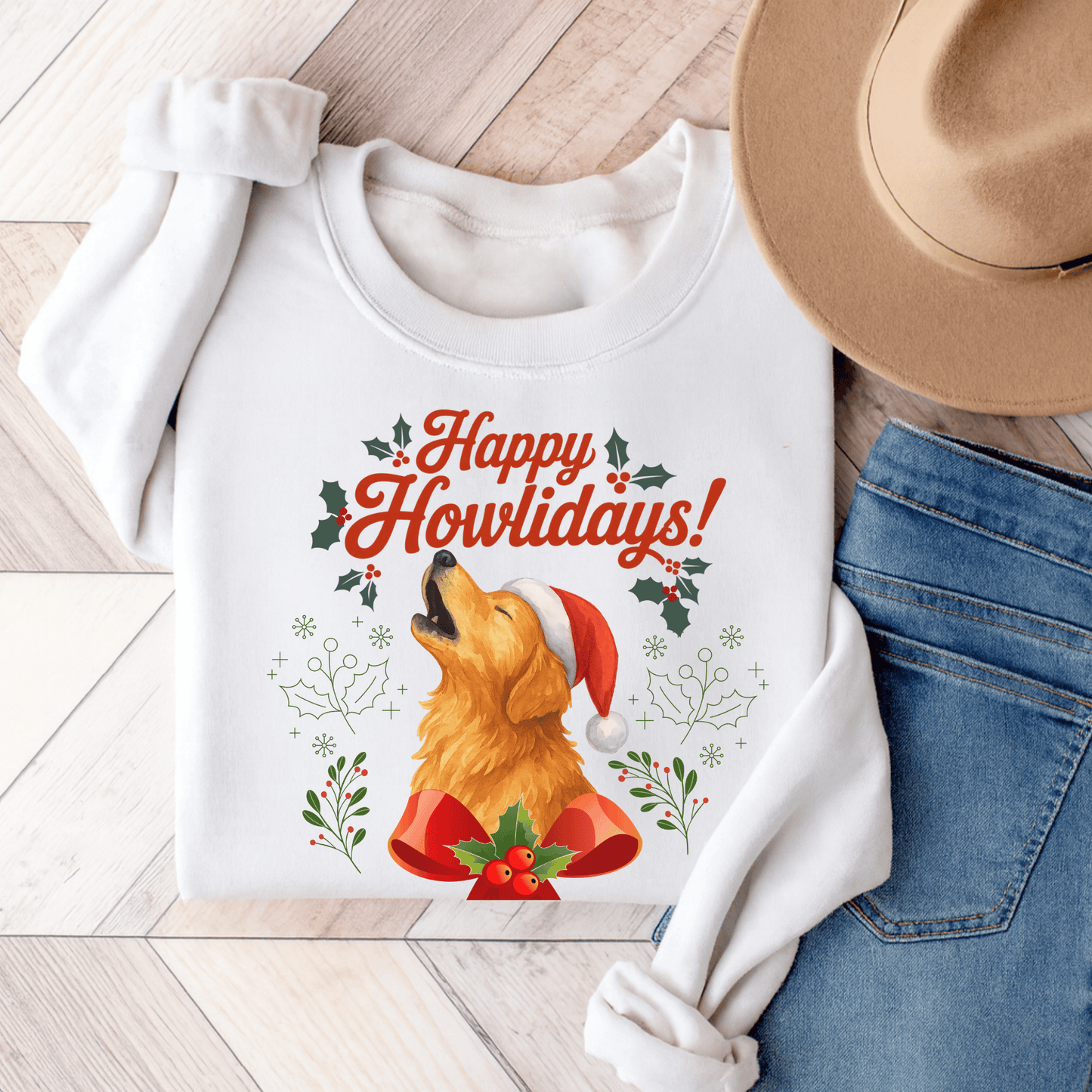 Golden Retriever Happy Howlidays Unisex Sweatshirt White