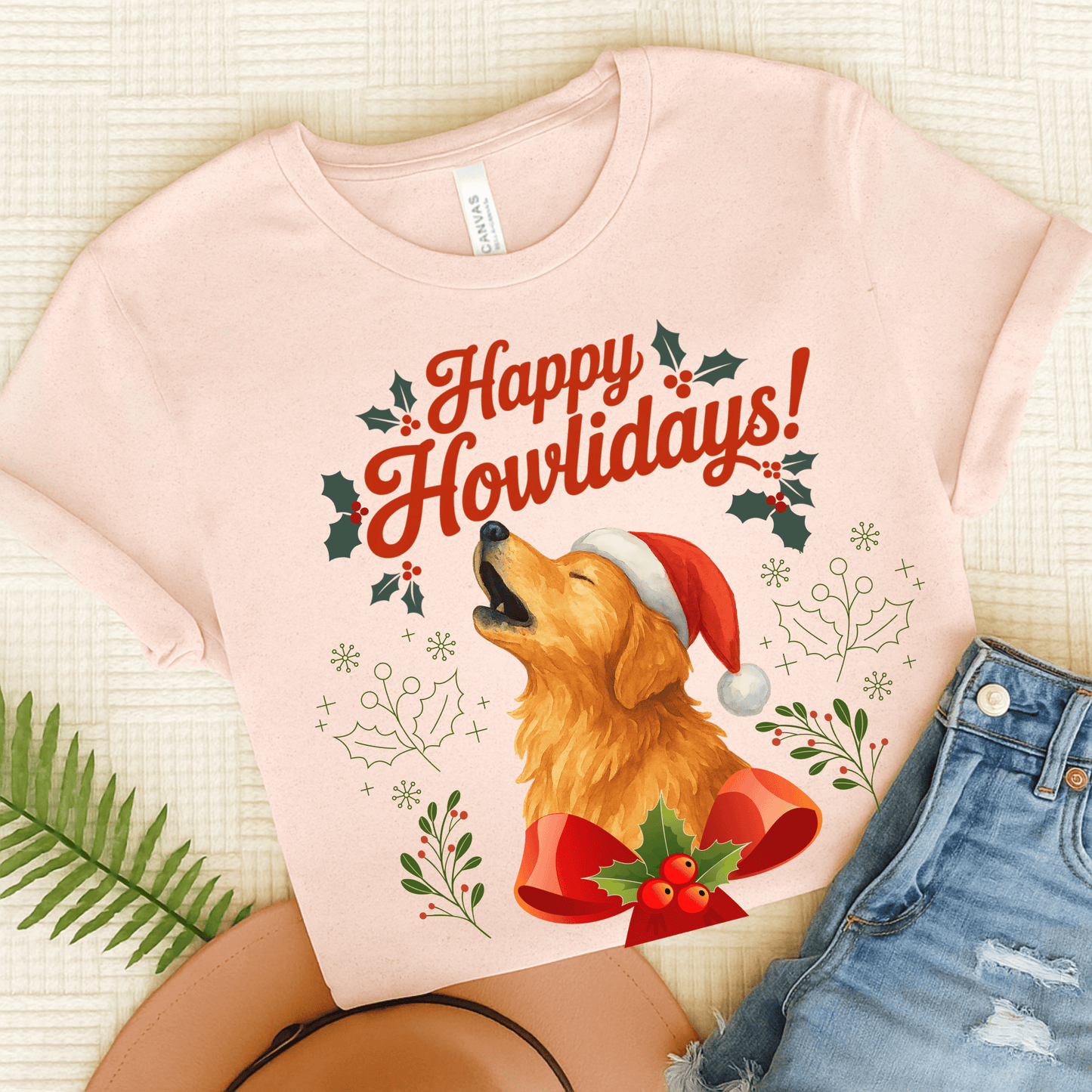 Golden Retriever Happy Howlidays Unisex TShirt Soft Pink