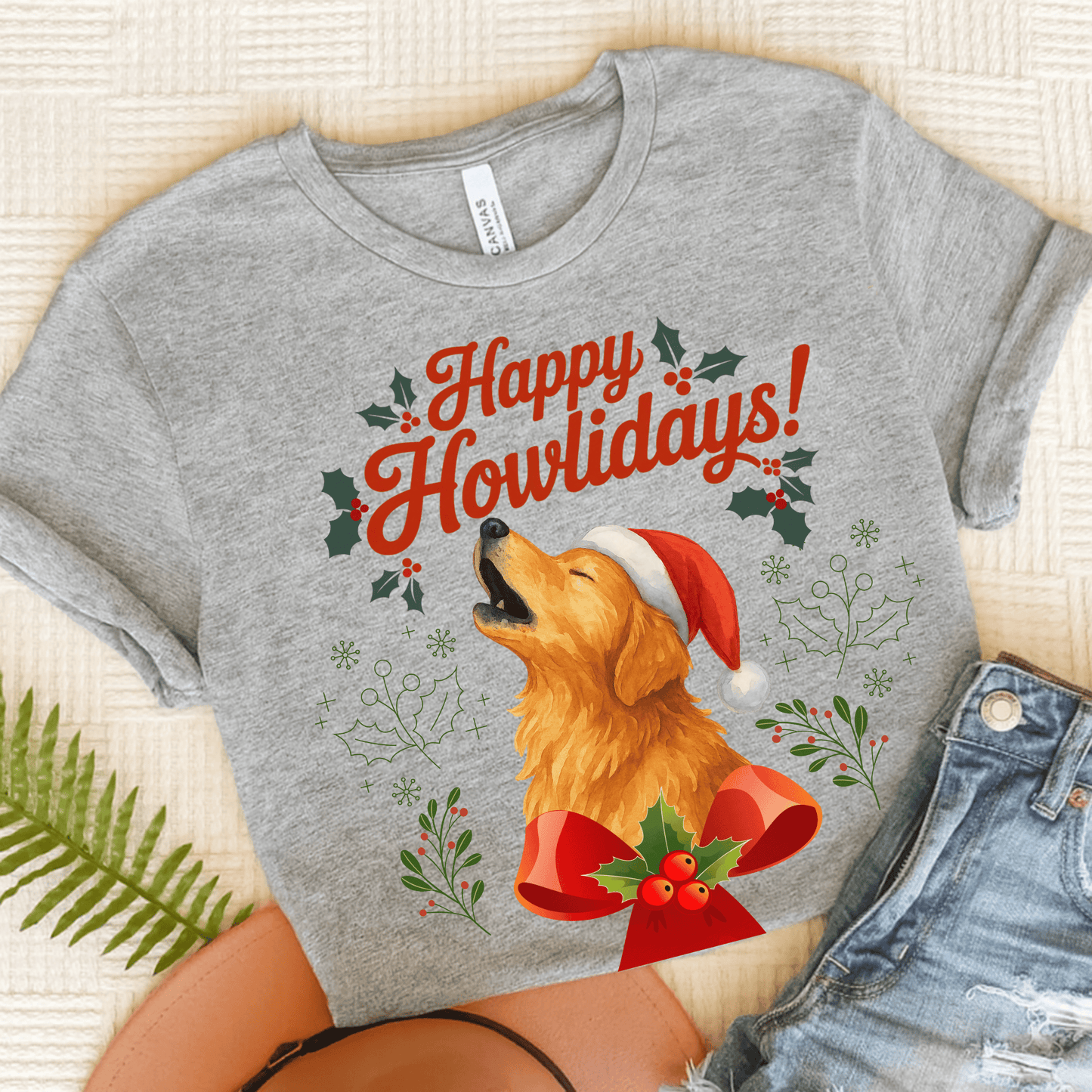 Golden Retriever Happy Howlidays Unisex TShirt Athletic Heather