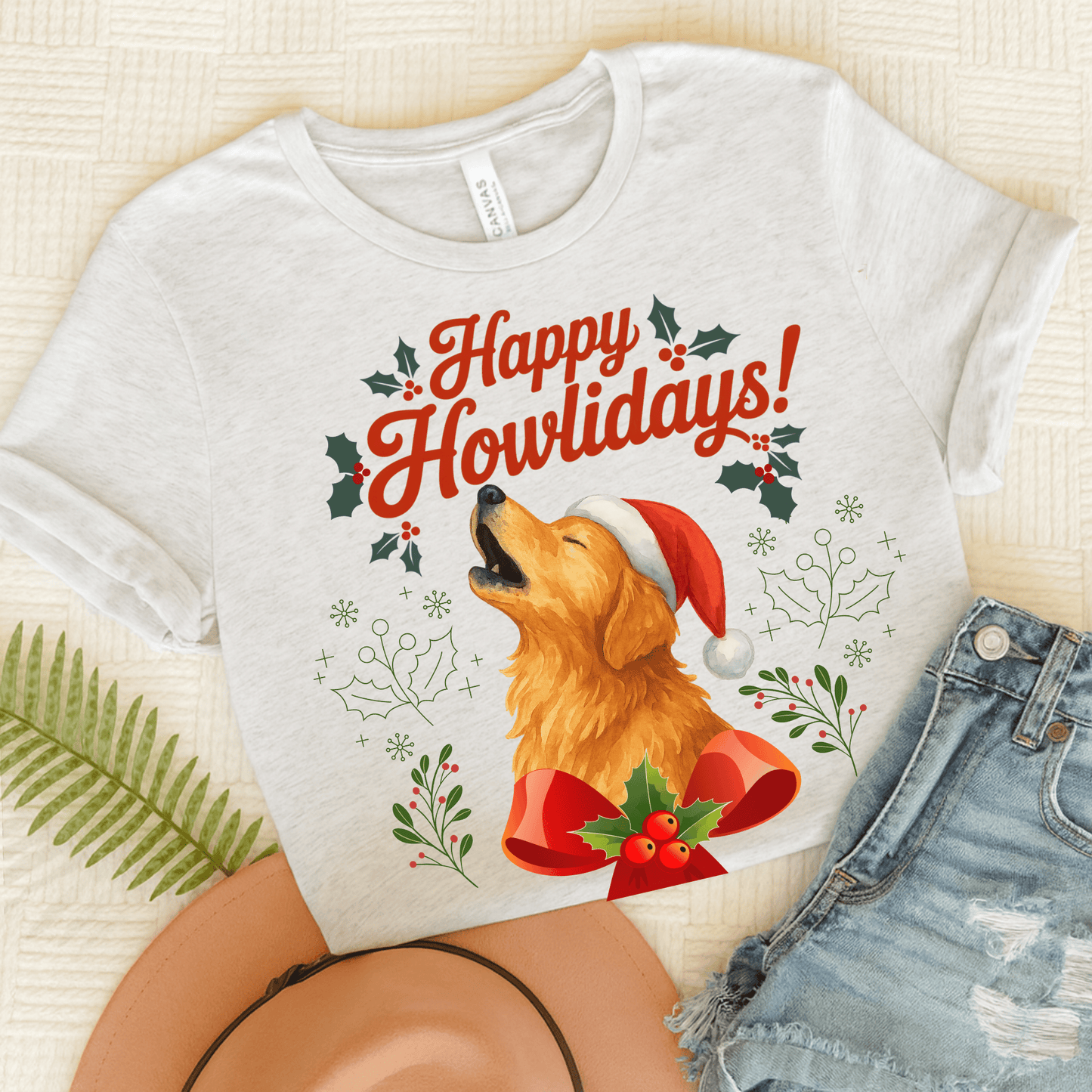 Golden Retriever Happy Howlidays Unisex TShirt Ash