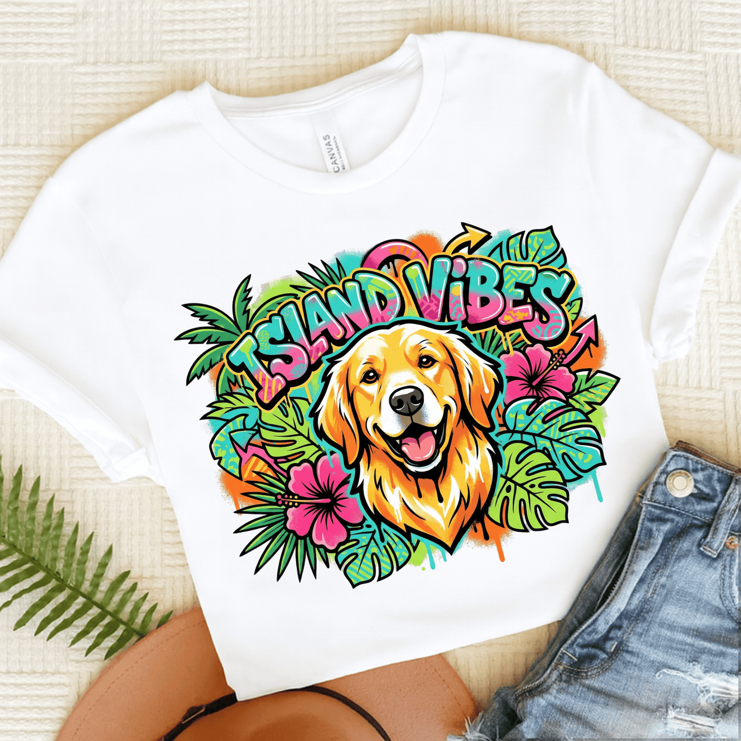Golden Retriever Hawaiian Island Vibes Unisex Tshirt White