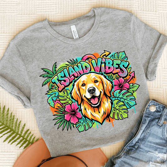 Golden Retriever Hawaiian Island Vibes Unisex Tshirt Athletic Heather