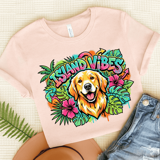 Golden Retriever Hawaiian Island Vibes Unisex Tshirt Soft Pink