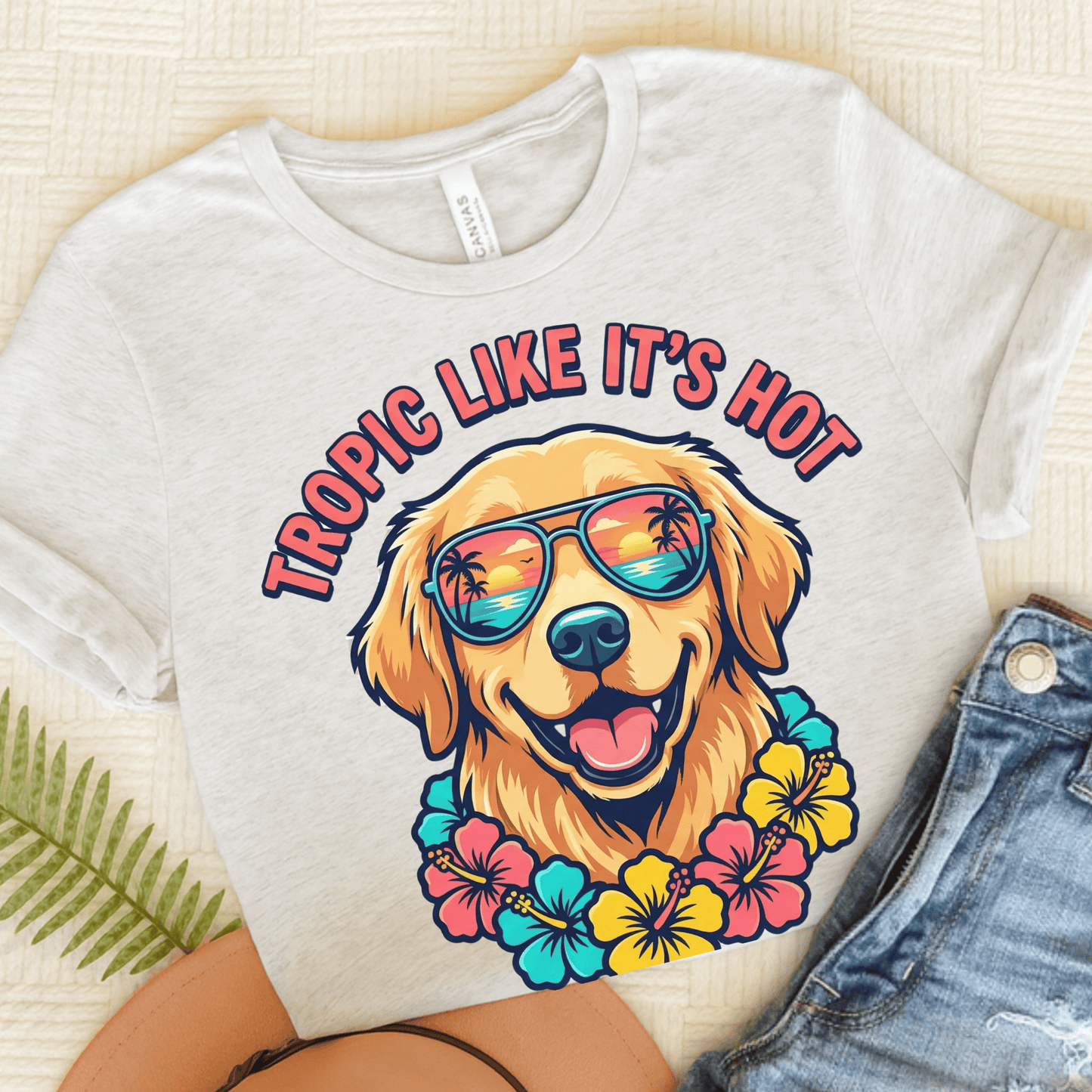 Golden Retriever Hawaiian Unisex Tshirt Ash