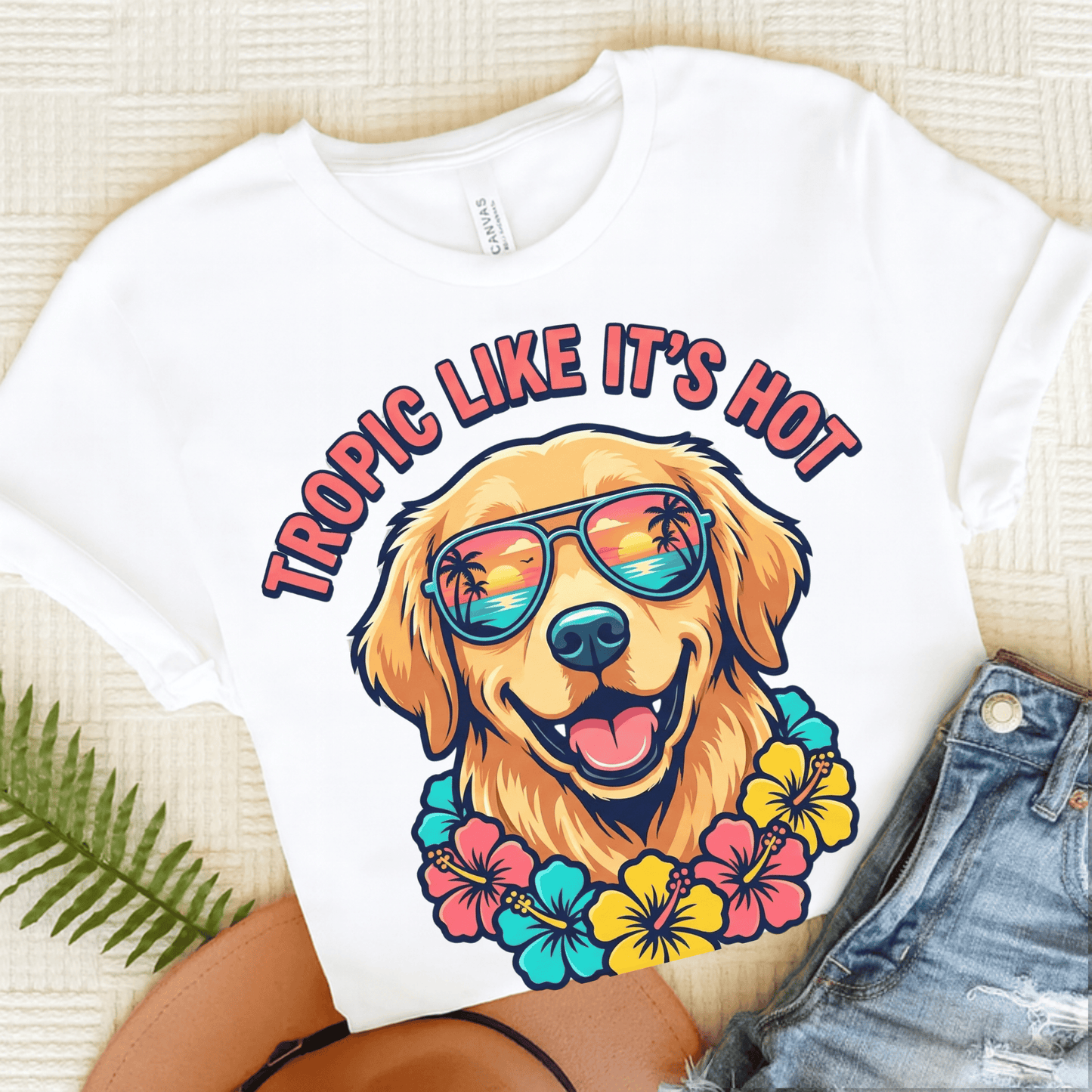 Golden Retriever Hawaiian Unisex Tshirt White
