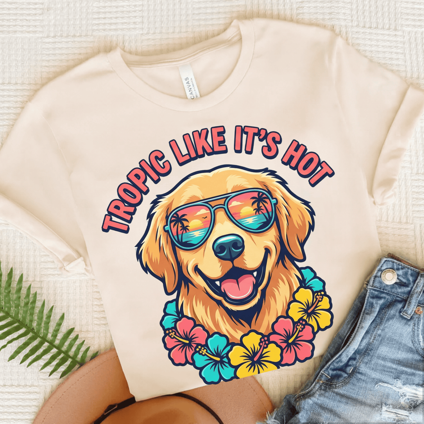 Golden Retriever Hawaiian Unisex Tshirt Natural