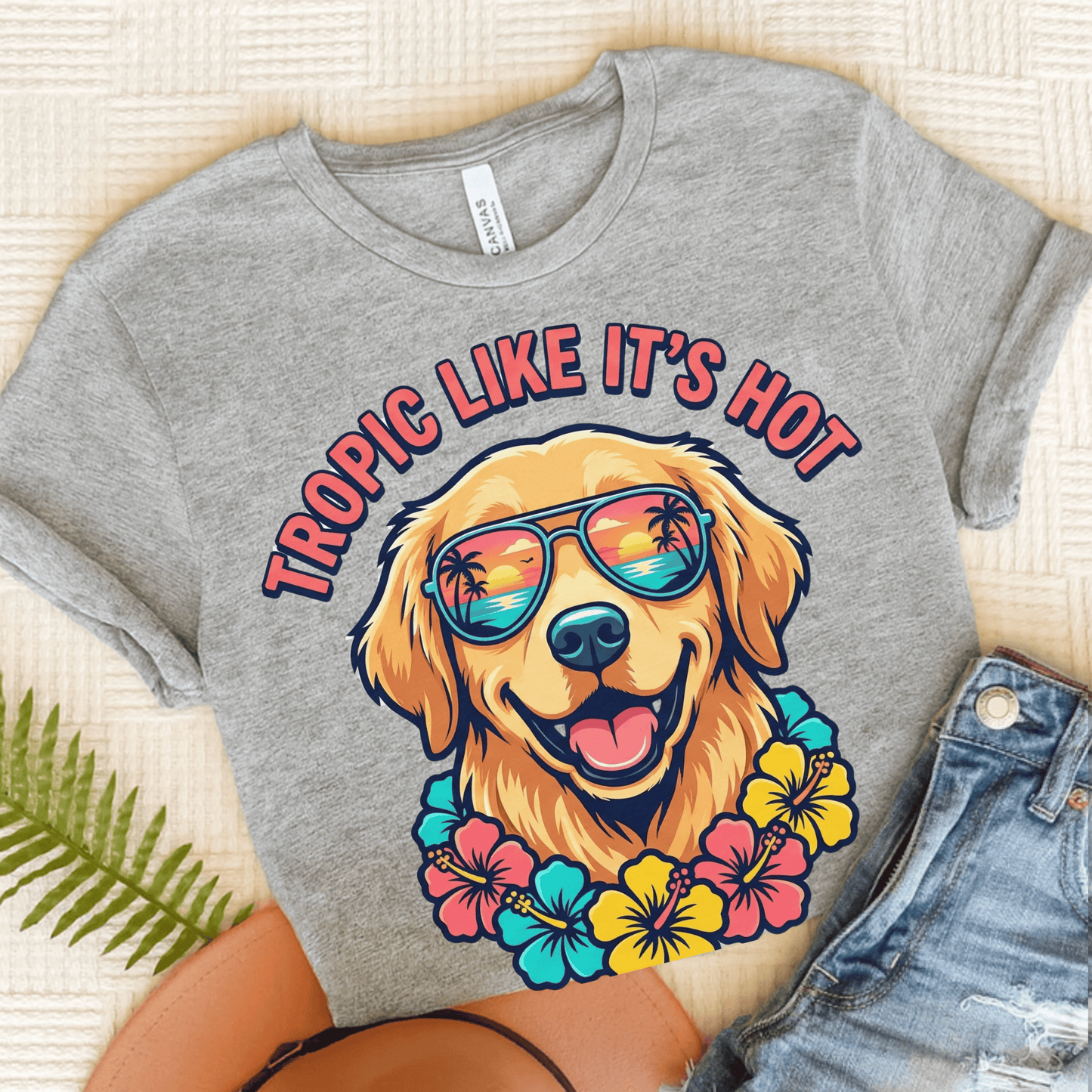Golden Retriever Hawaiian Unisex Tshirt Athletic Heather