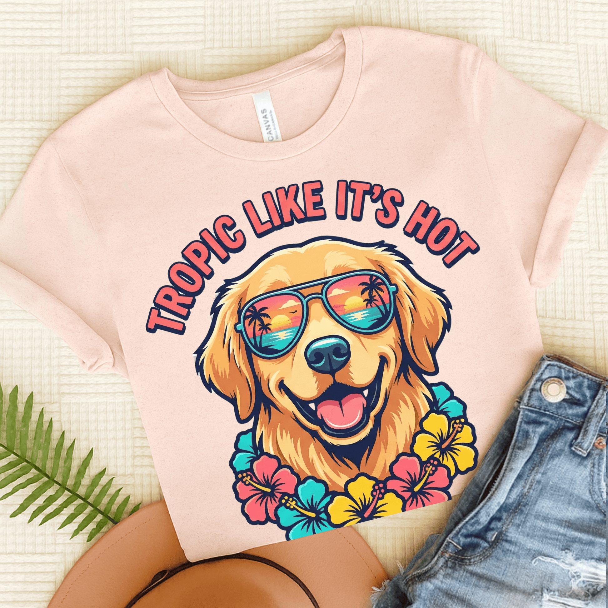 Golden Retriever Hawaiian Unisex Tshirt Soft Pink