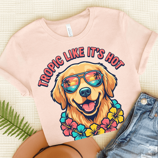 Golden Retriever Hawaiian Unisex Tshirt Soft Pink