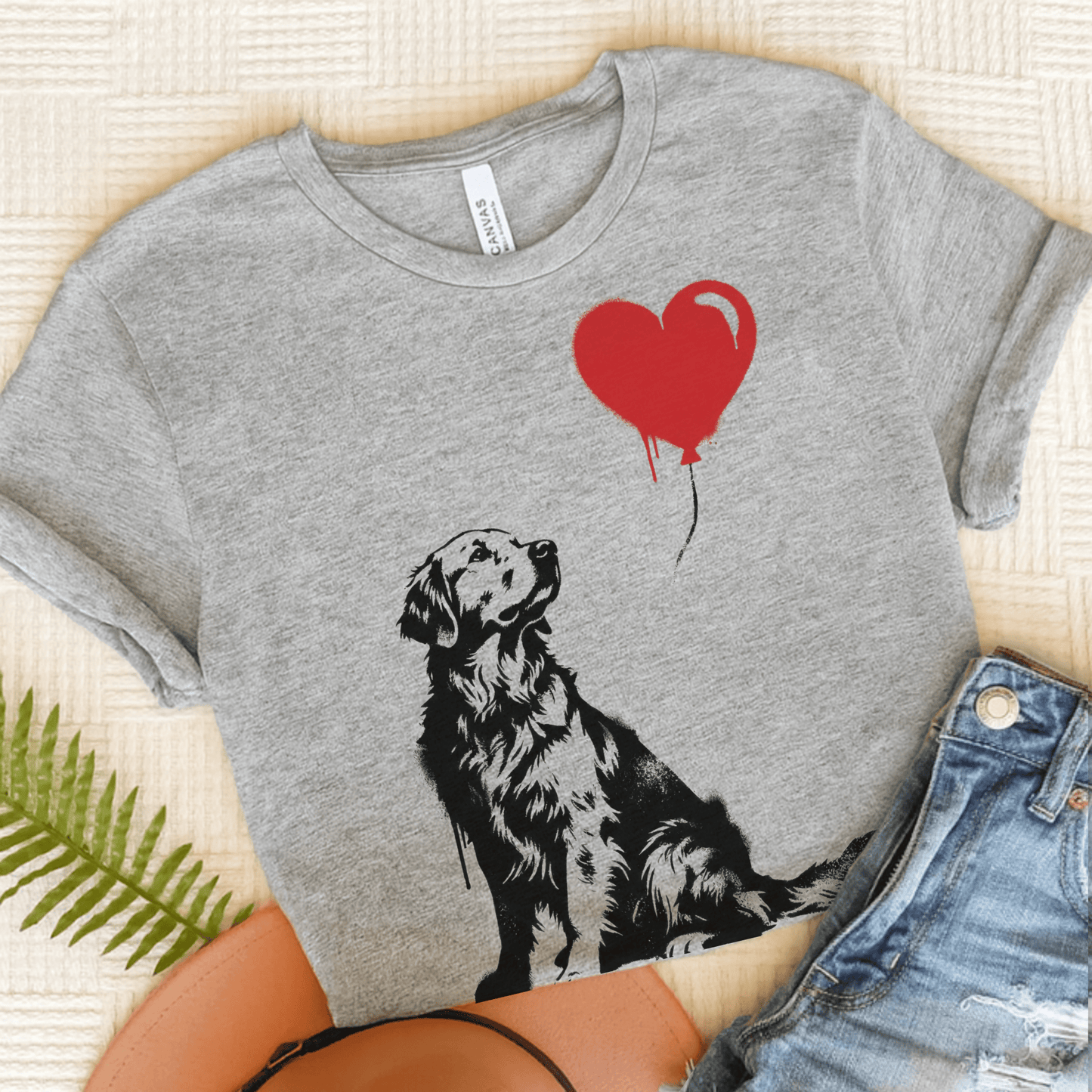 Golden Retriever Heart Balloon Unisex Tshirt Athletic Heather