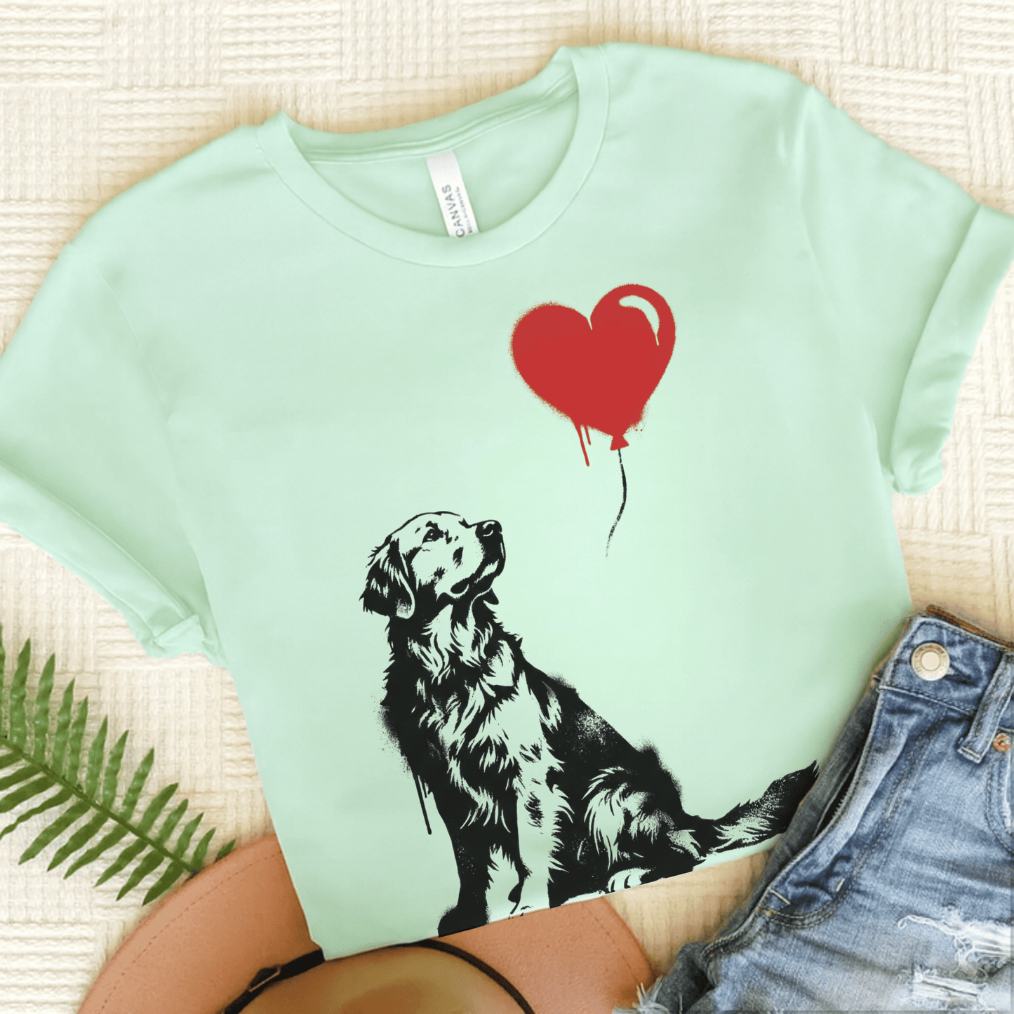Golden Retriever Heart Balloon Unisex Tshirt Heather Mint
