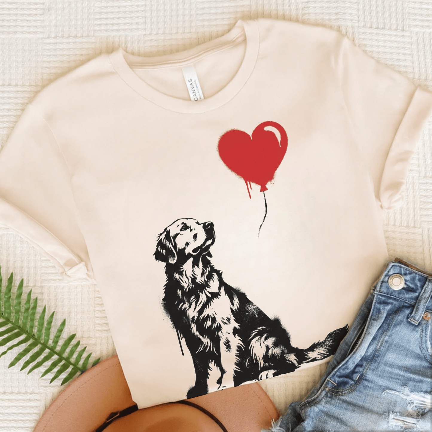 Golden Retriever Heart Balloon Unisex Tshirt Natural
