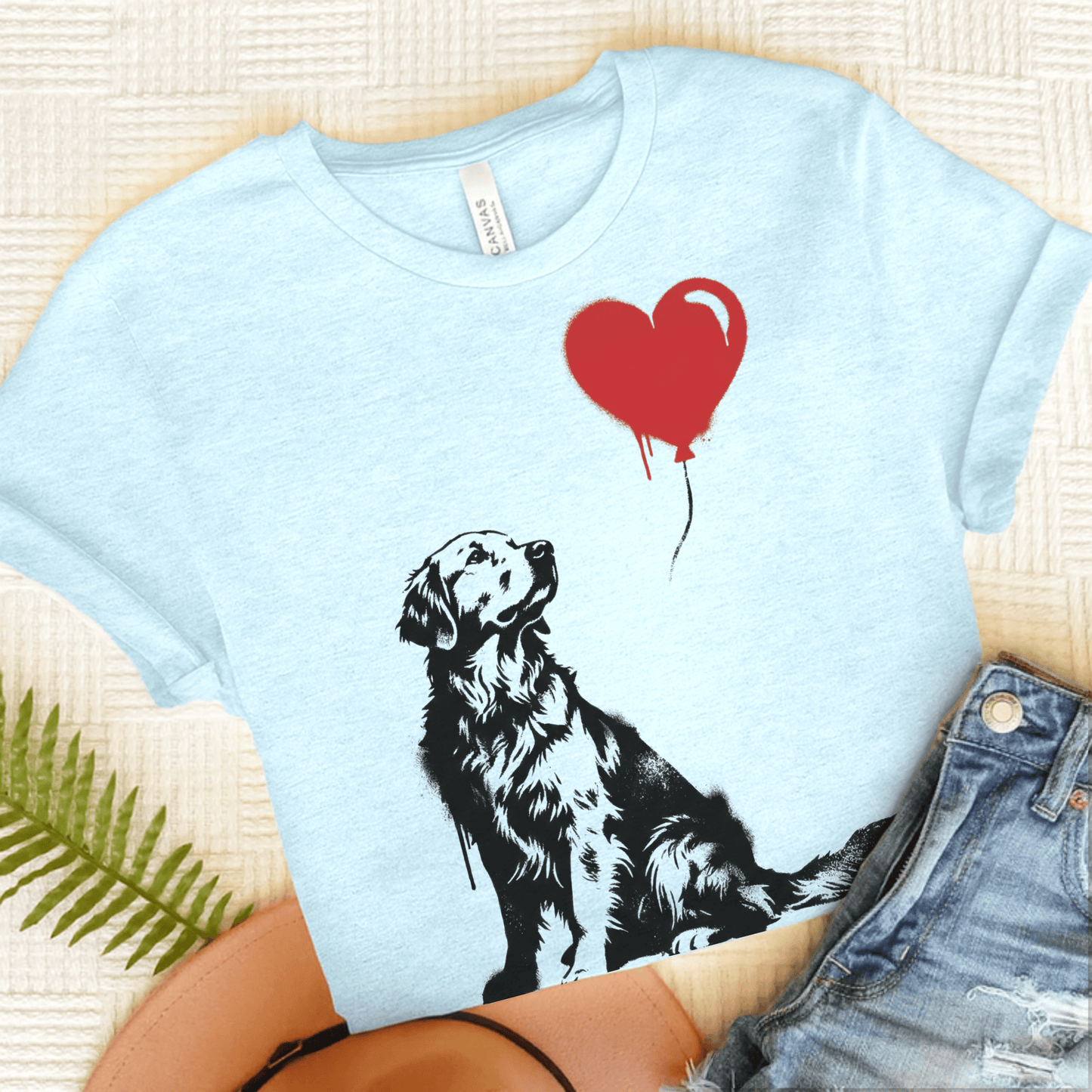 Golden Retriever Heart Balloon Unisex Tshirt Heather Ice Blue