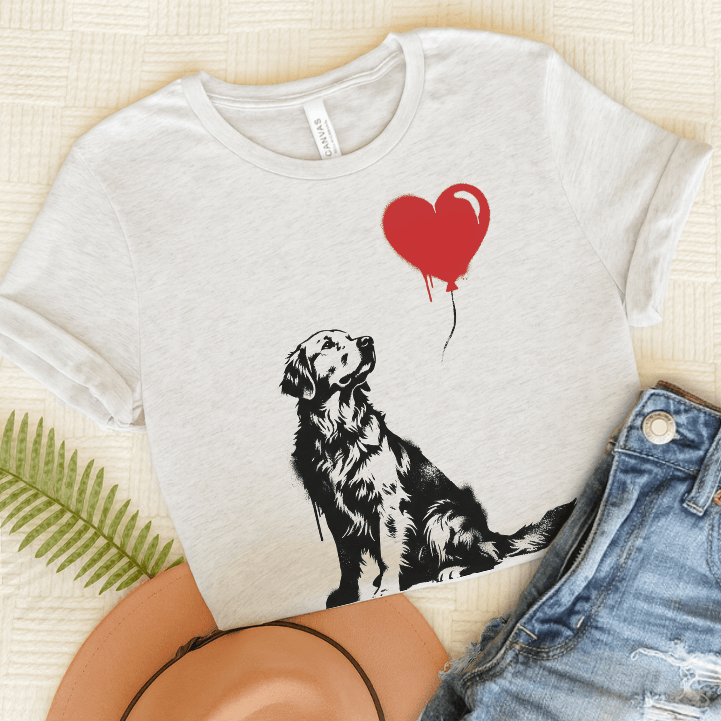Golden Retriever Heart Balloon Unisex Tshirt Ash