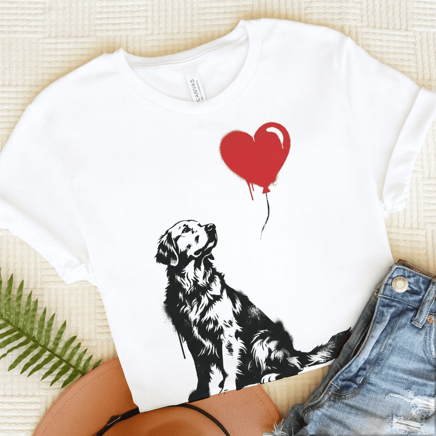 Golden Retriever Heart Balloon Unisex Tshirt White
