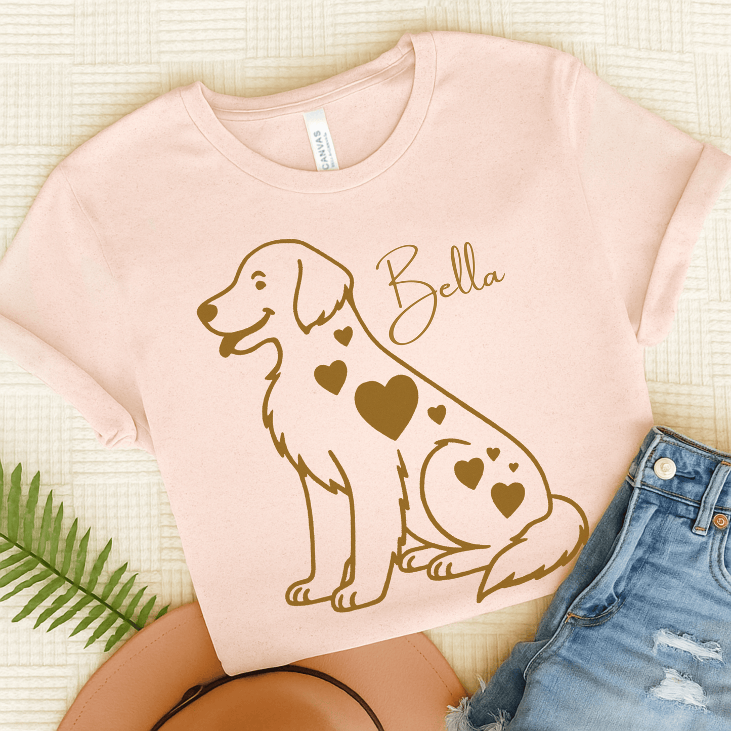 Golden Retriever Heart Dog Unisex TShirt Soft Pink