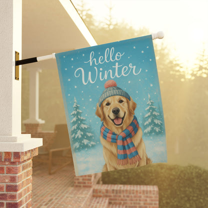 Golden Retriever Hello Winter Garden Flag