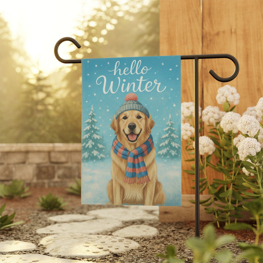 Golden Retriever Hello Winter Garden Flag