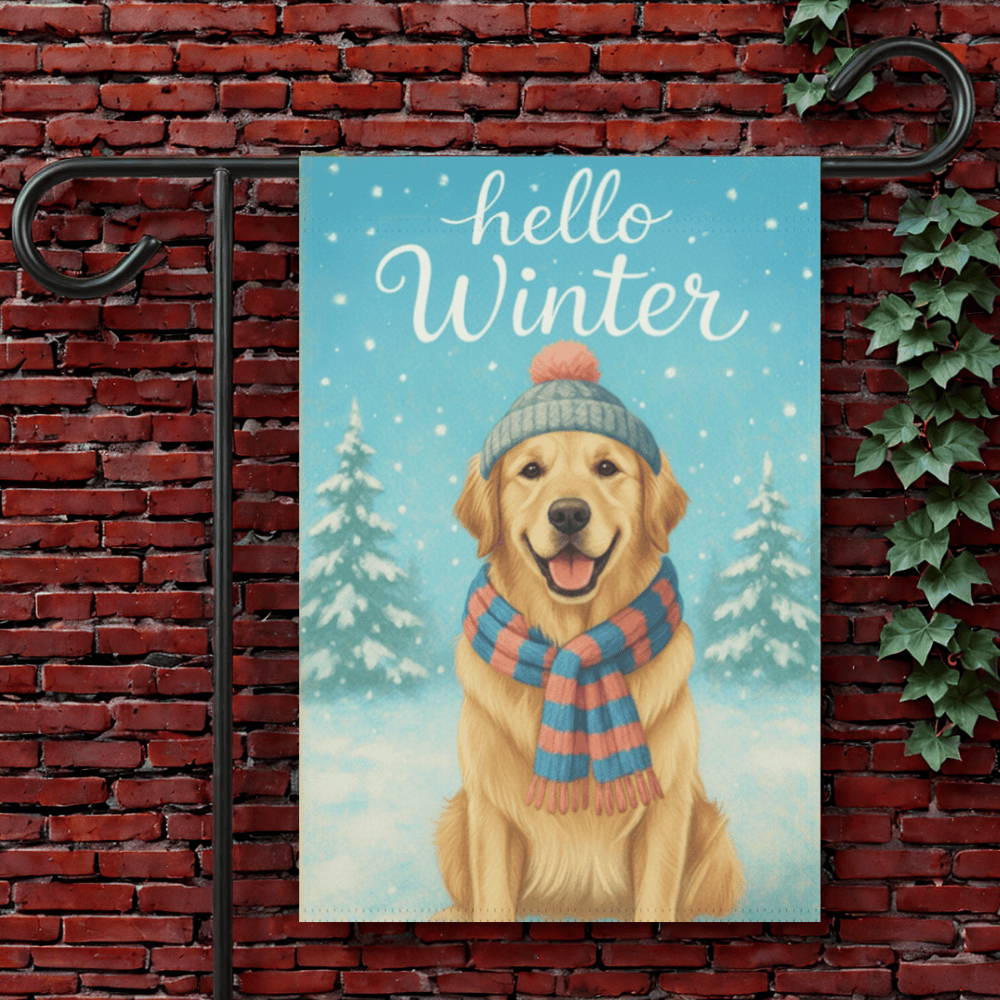 Golden Retriever Hello Winter Garden Flag 12'' × 18''