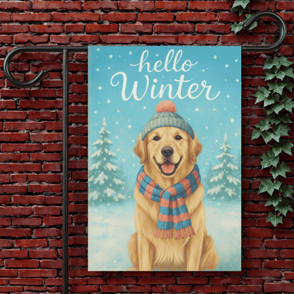 Golden Retriever Hello Winter Garden Flag 12'' × 18''