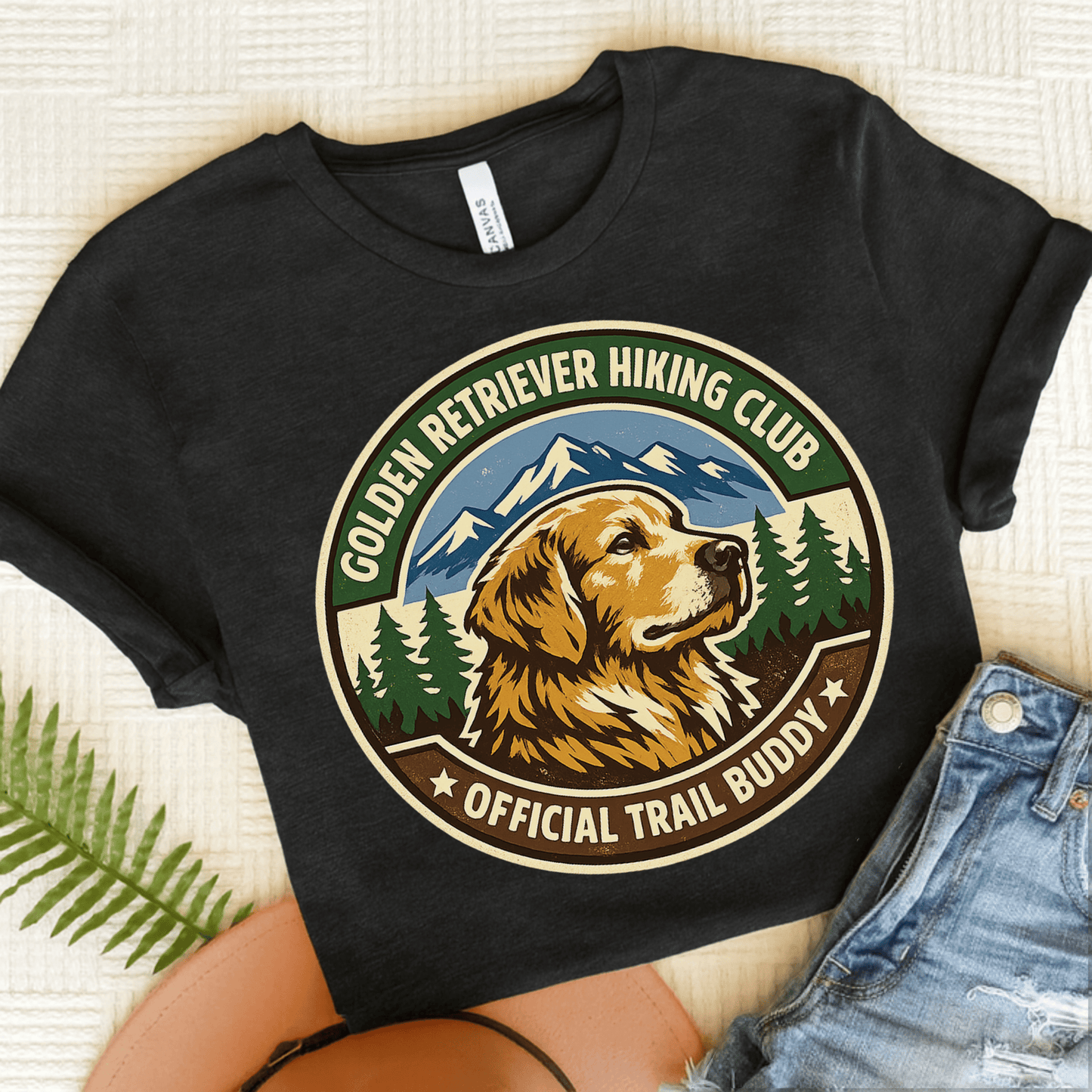 Golden Retriever Hiking Club Unisex Tshirt Black Heather