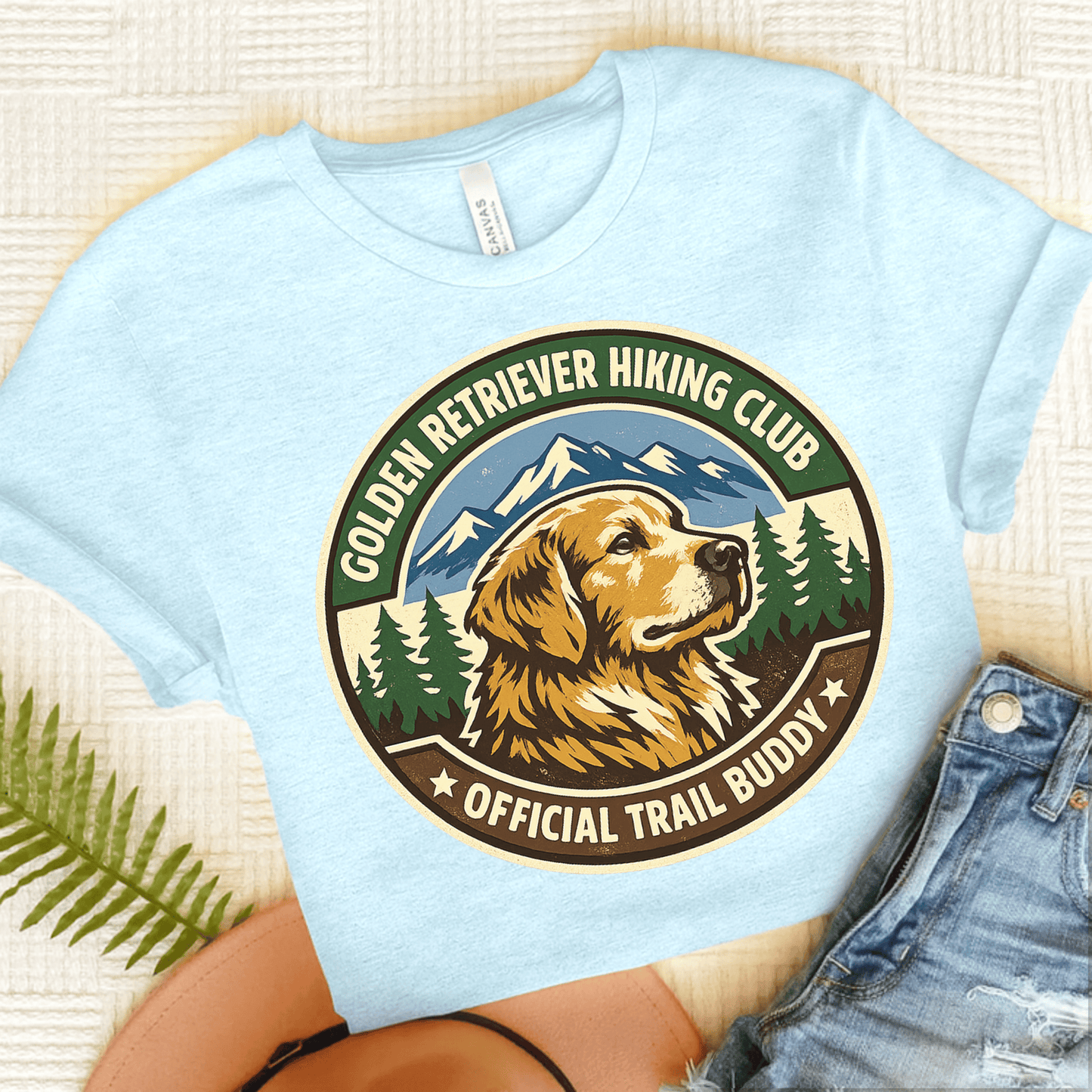 Golden Retriever Hiking Club Unisex Tshirt Heather Ice Blue