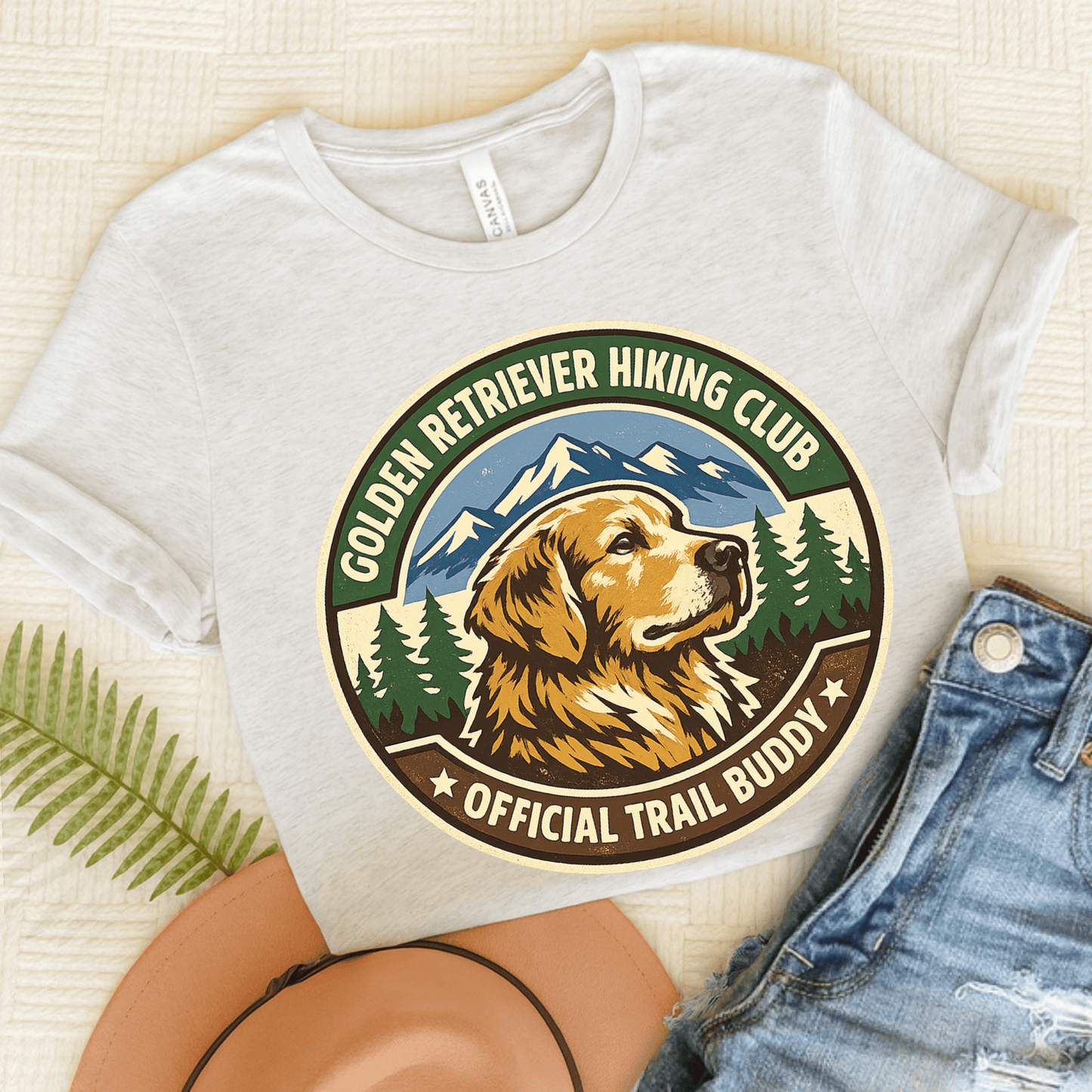 Golden Retriever Hiking Club Unisex Tshirt Ash
