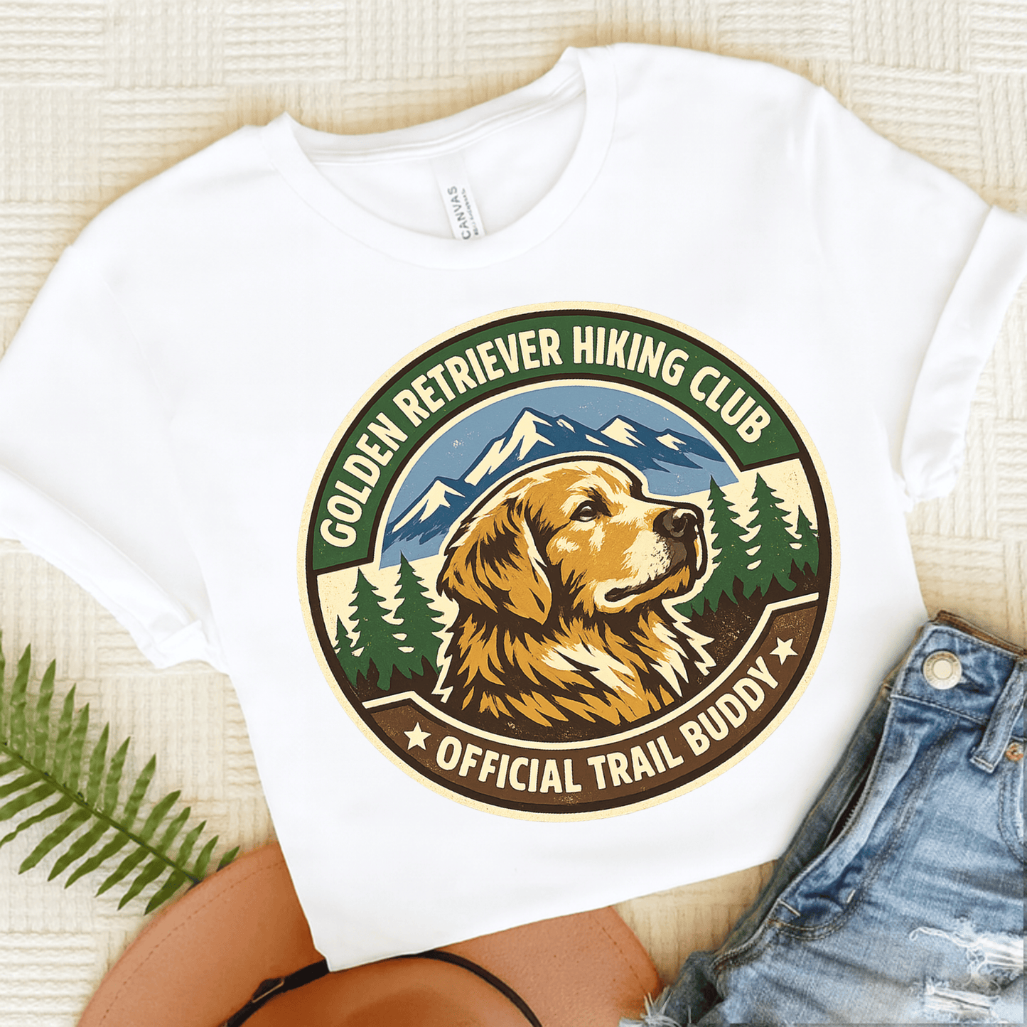 Golden Retriever Hiking Club Unisex Tshirt White