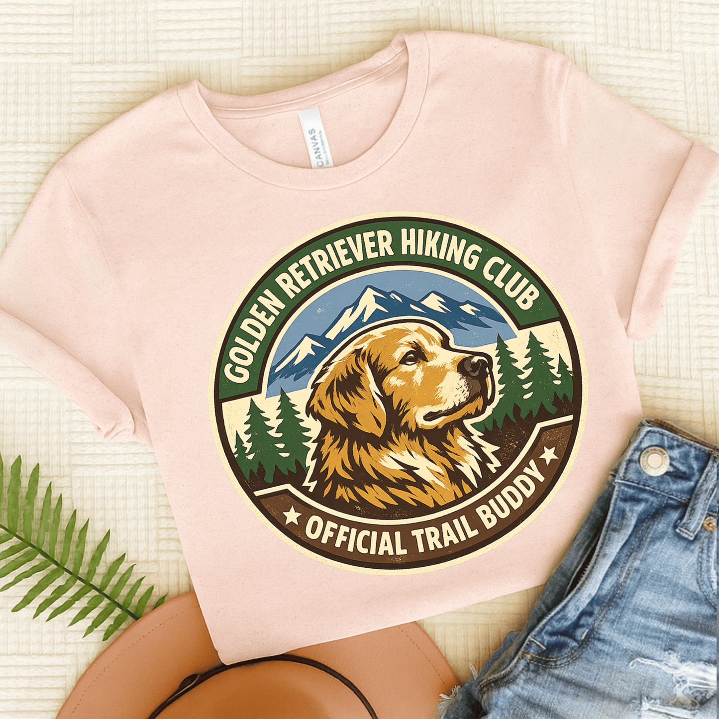 Golden Retriever Hiking Club Unisex Tshirt Soft Pink
