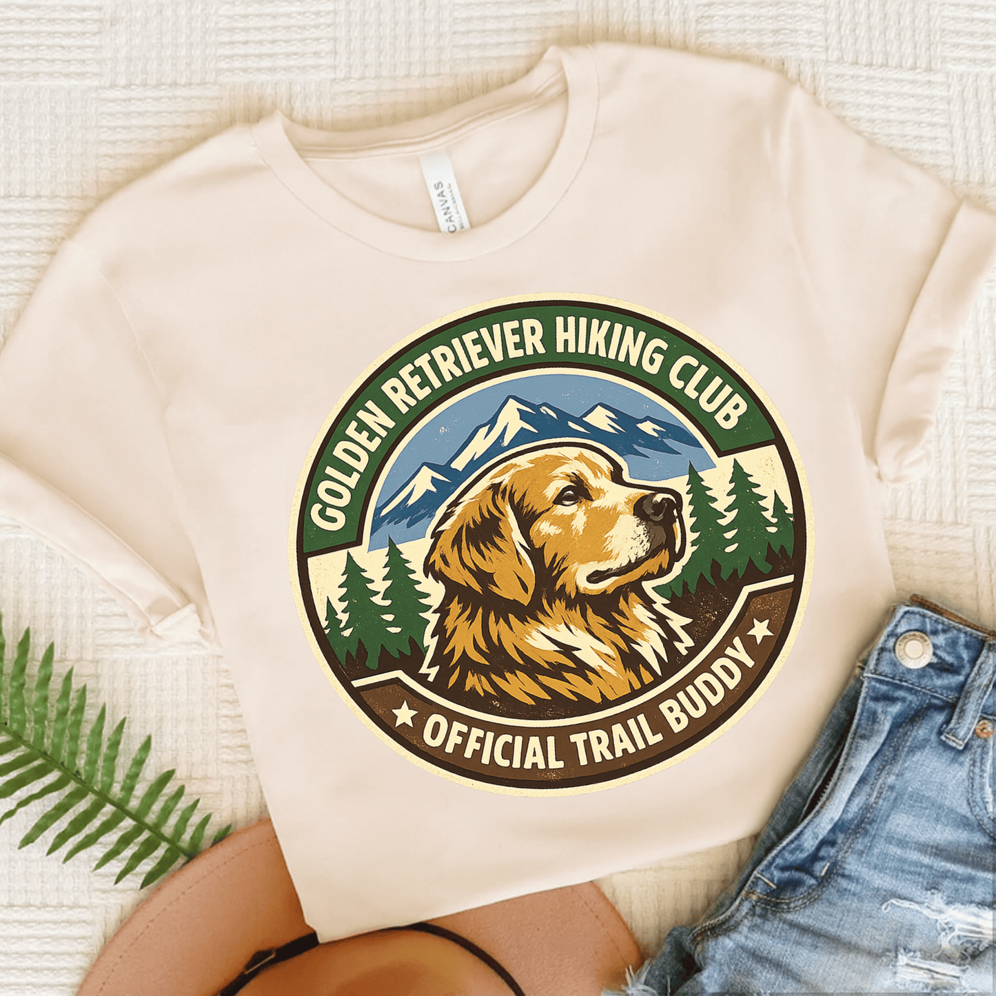Golden Retriever Hiking Club Unisex Tshirt Natural